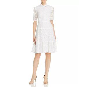 Nanette Lepore Tiered Shirt Dress Lace Size 12 L NWT White Short Sleeve 7761
